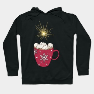 Hot coco in a Christmas mug with marshmallows and a sparkler Hoodie